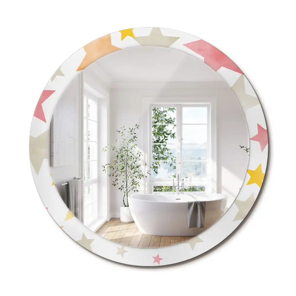Miroir rond cadre imprimé étoiles pastel