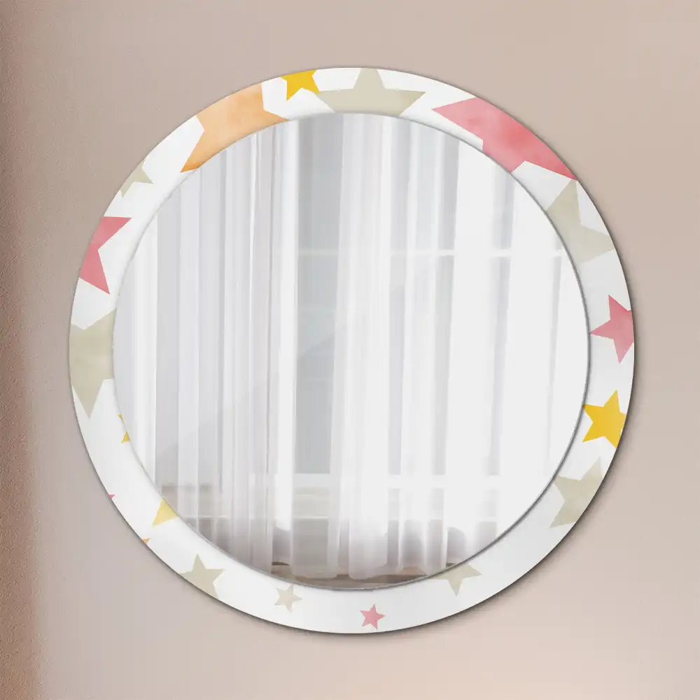 Miroir rond cadre imprimé étoiles pastel