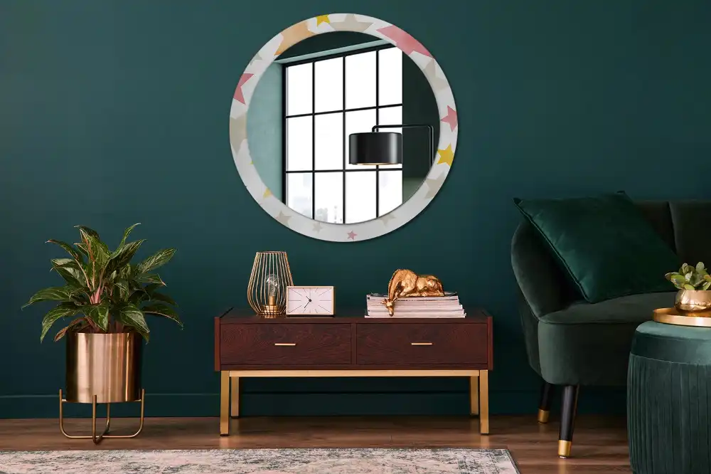 Miroir rond cadre imprimé étoiles pastel