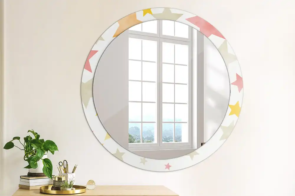 Miroir rond cadre imprimé étoiles pastel