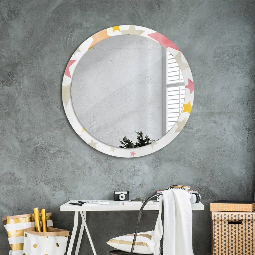 Miroir rond cadre imprimé étoiles pastel