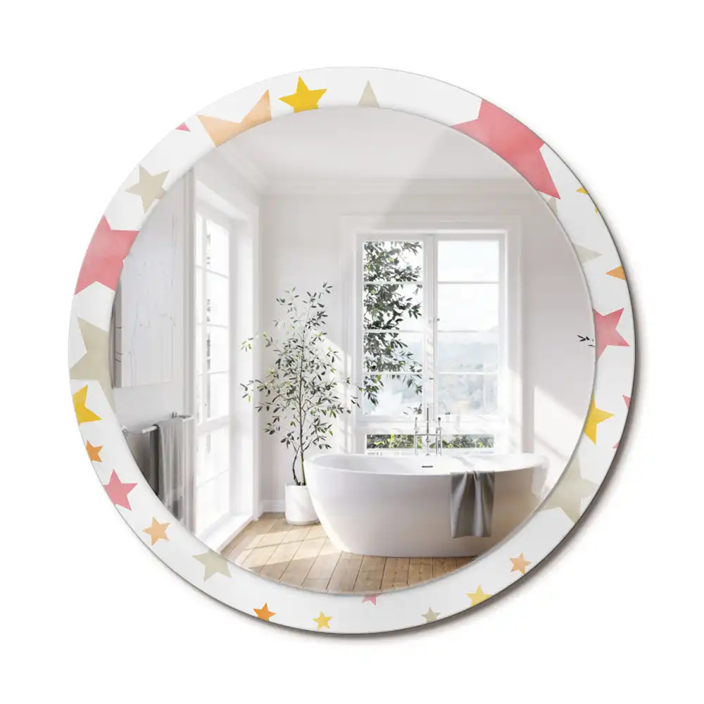 Miroir rond cadre imprimé étoiles pastel
