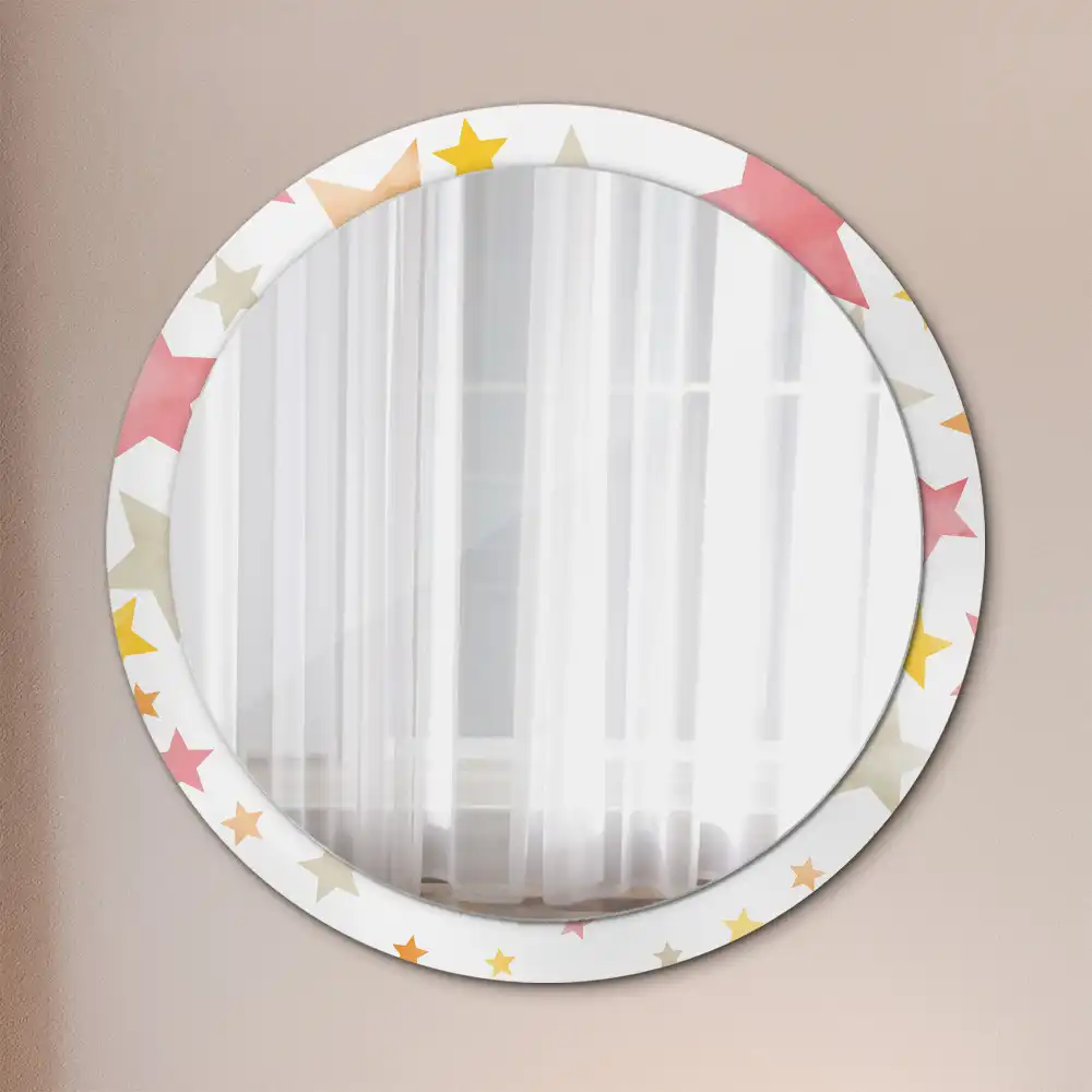 Miroir rond cadre imprimé étoiles pastel
