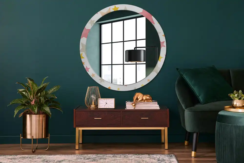 Miroir rond cadre imprimé étoiles pastel