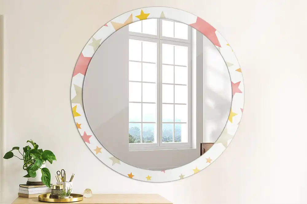 Miroir rond cadre imprimé étoiles pastel