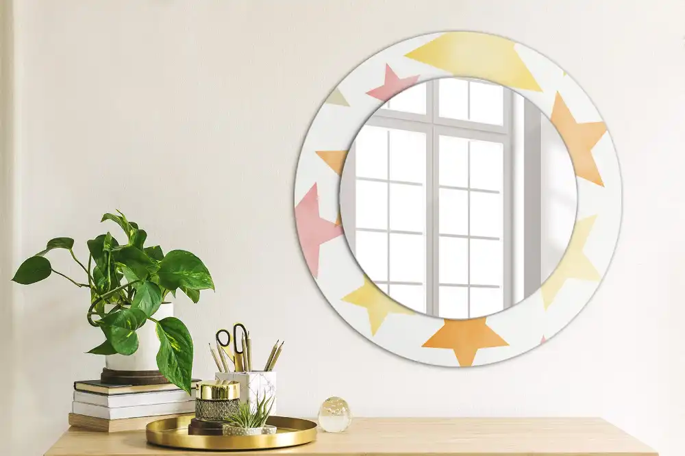 Miroir rond cadre imprimé étoiles pastel