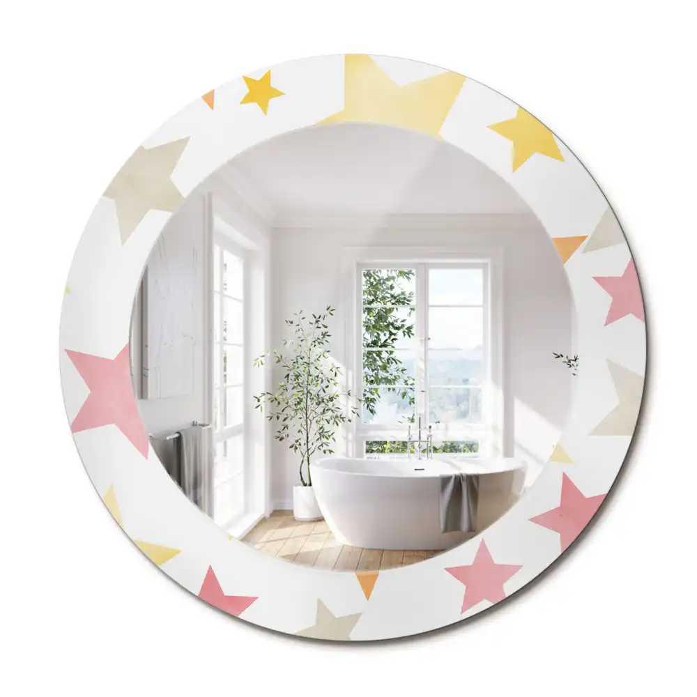 Miroir rond cadre imprimé étoiles pastel