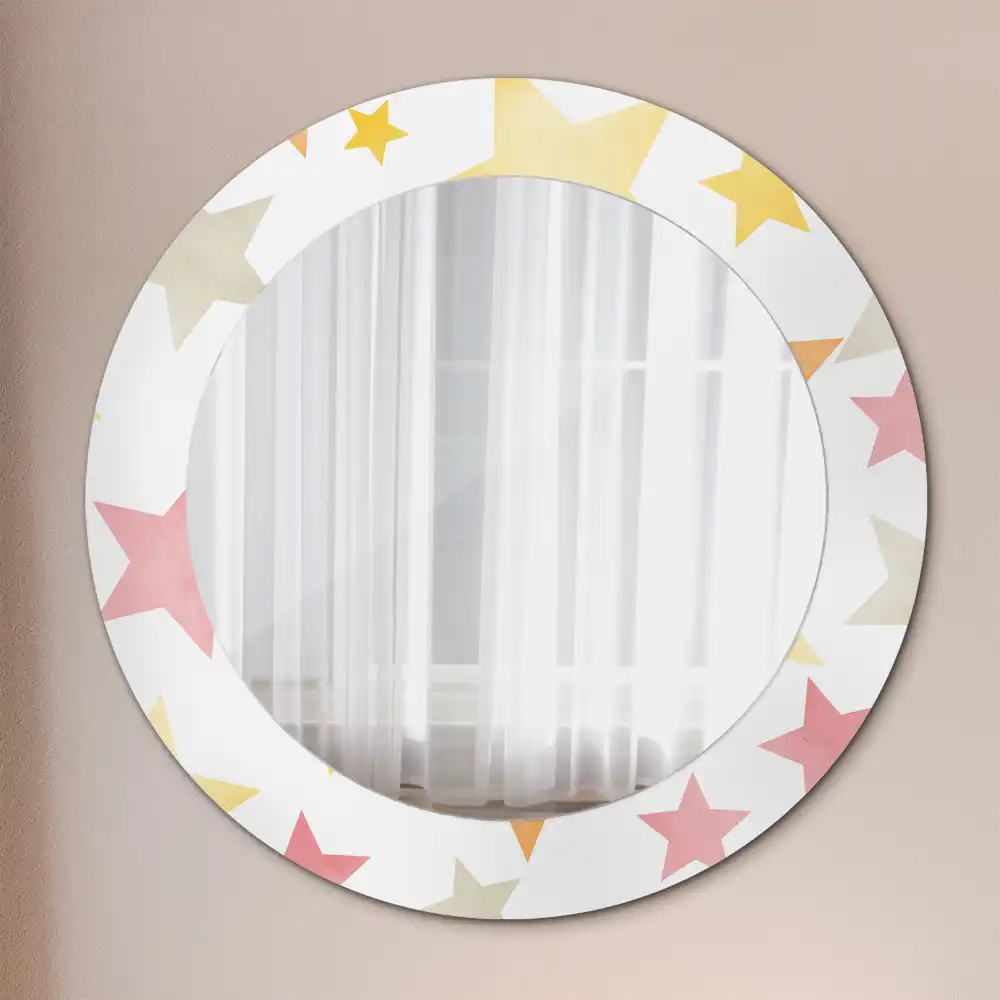 Miroir rond cadre imprimé étoiles pastel