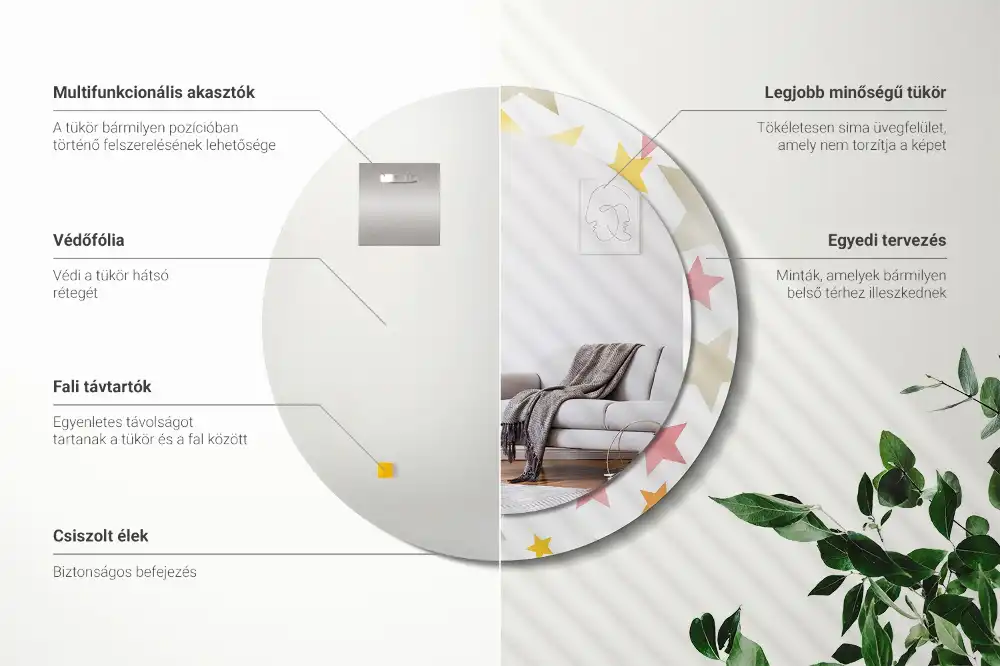 Miroir rond cadre imprimé étoiles pastel