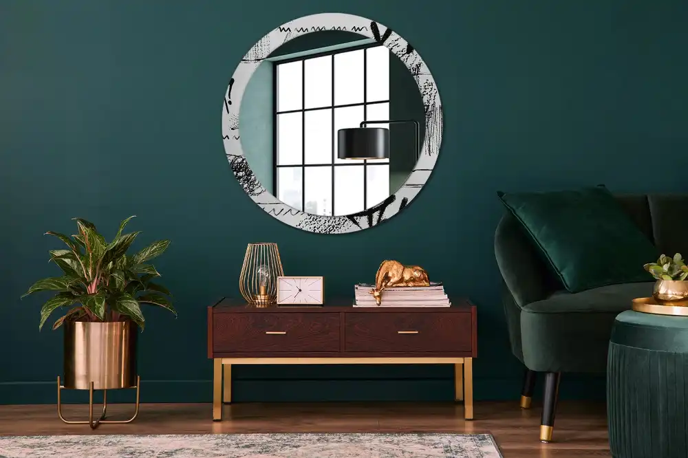 Miroir rond imprimé motif graffiti