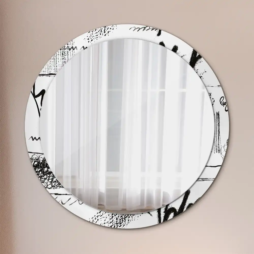 Miroir rond imprimé motif graffiti