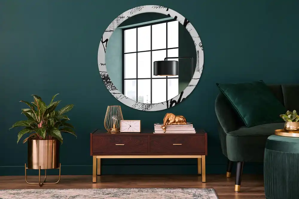 Miroir rond imprimé motif graffiti