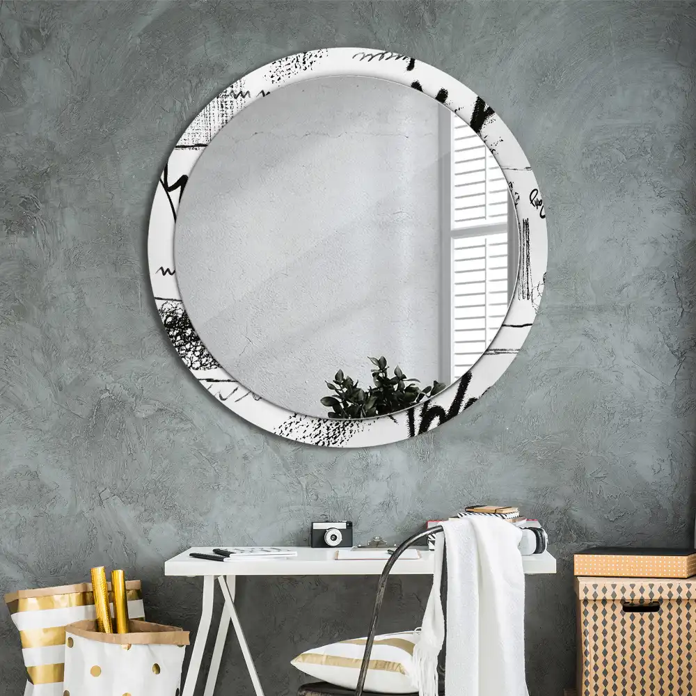 Miroir rond imprimé motif graffiti