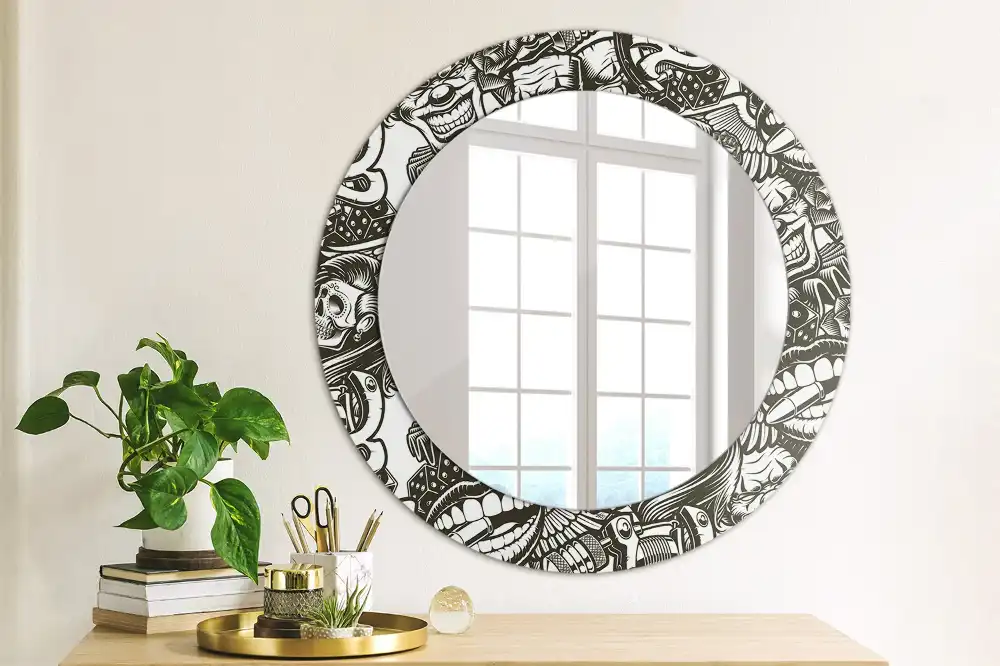 Miroir rond imprimé graffiti avec clowns