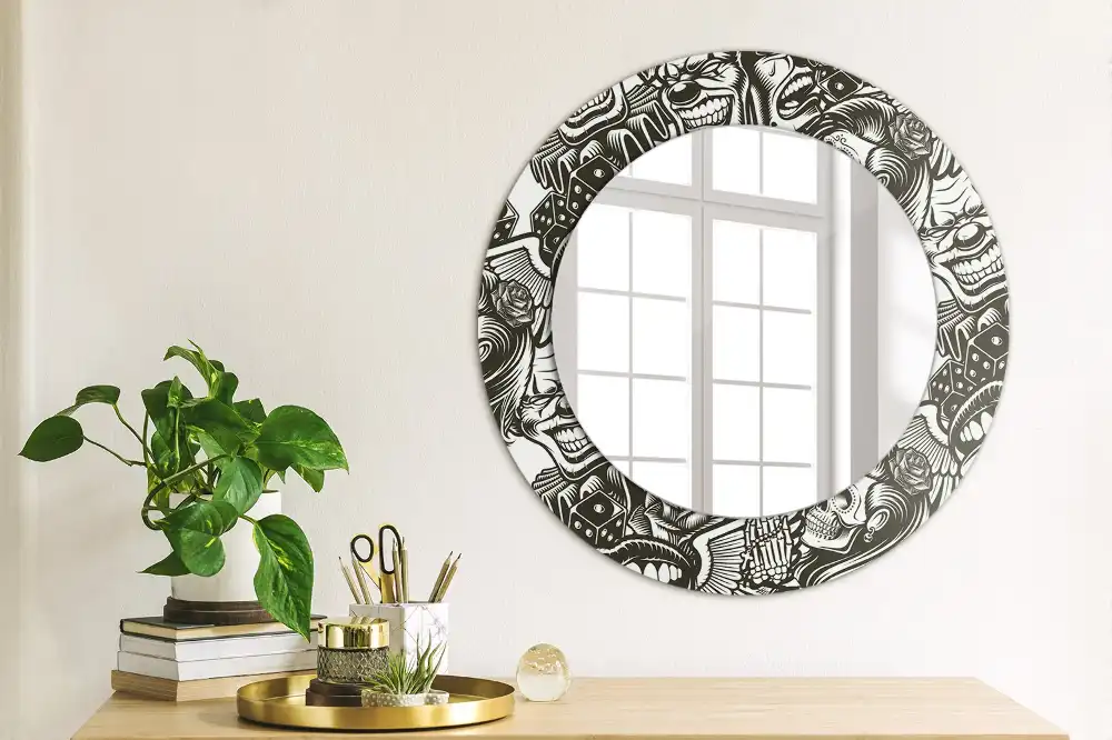 Miroir rond imprimé graffiti avec clowns