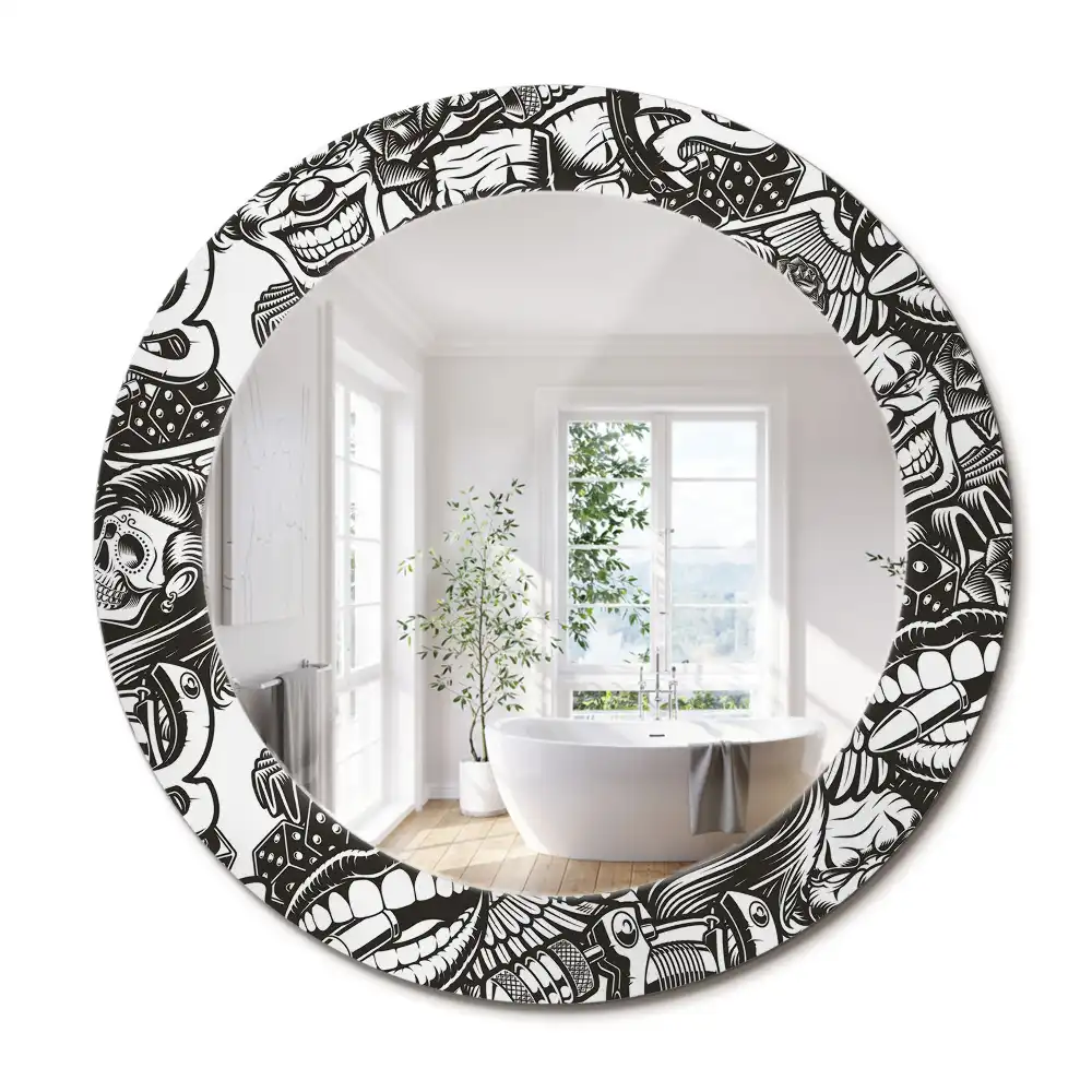 Miroir rond imprimé graffiti avec clowns