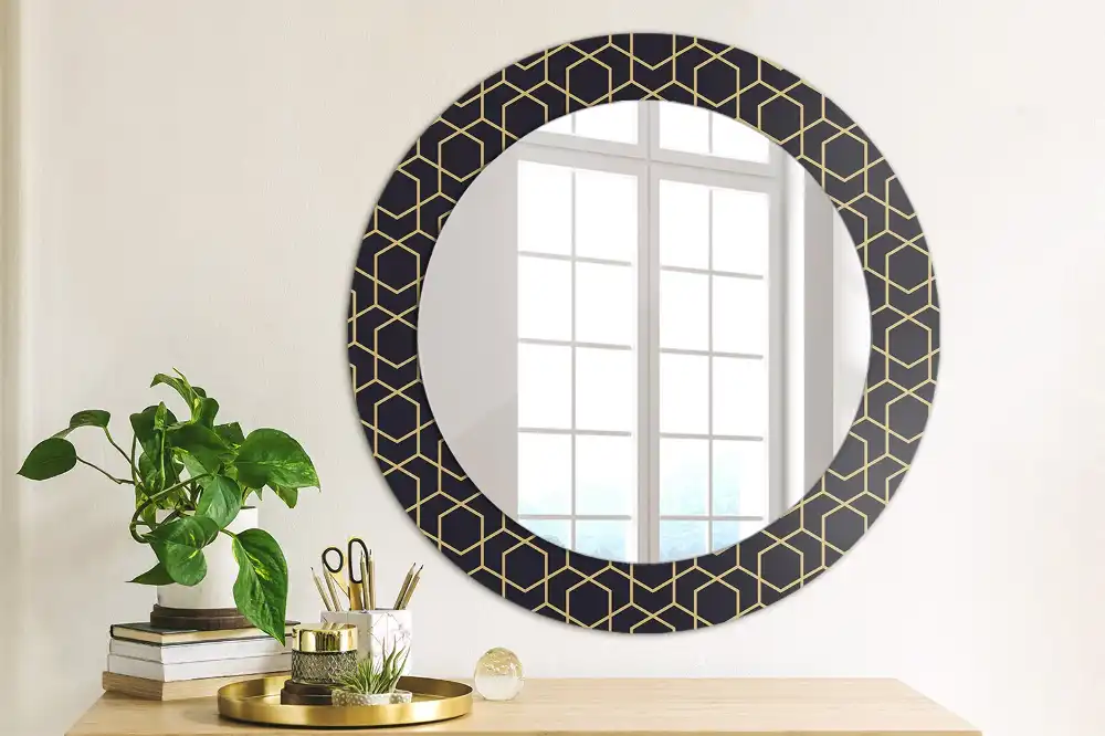 Miroir rond cadre avec impression géométrique abstrait