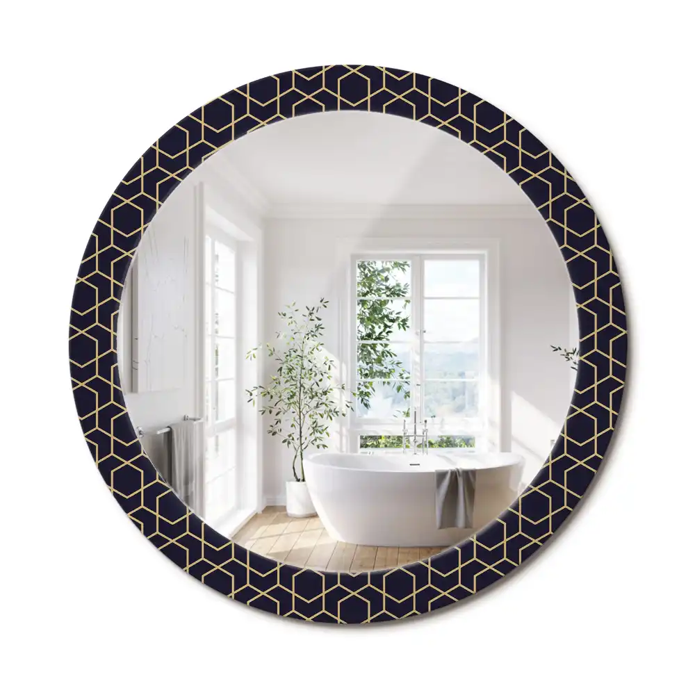 Miroir rond cadre avec impression géométrique abstrait