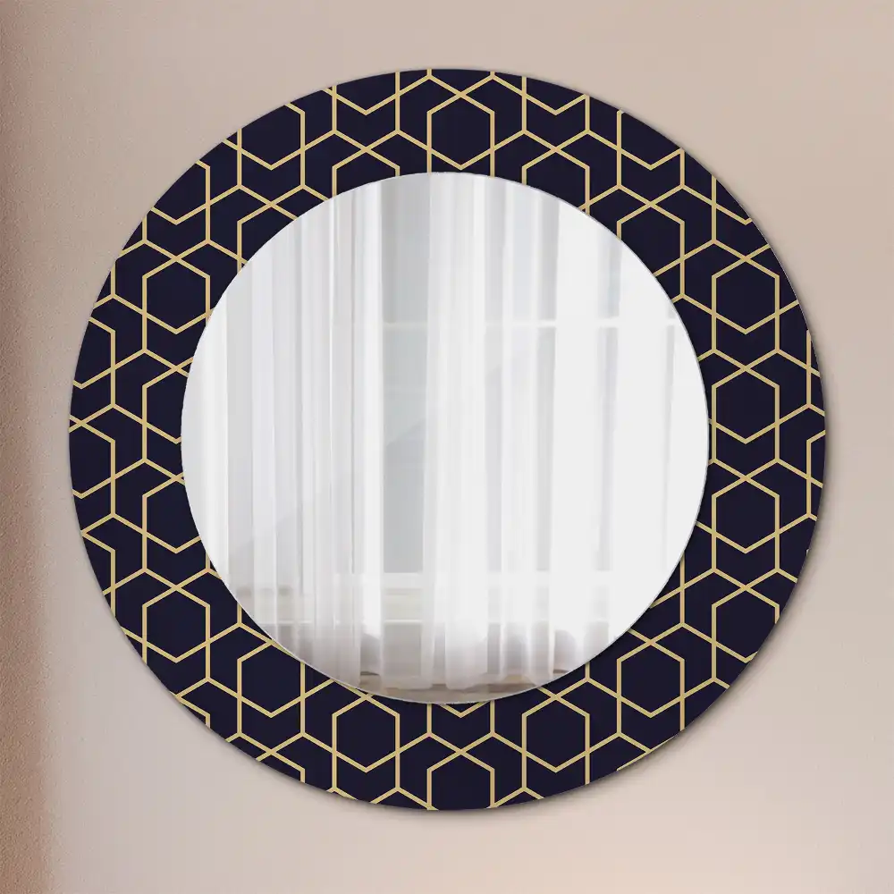Miroir rond cadre avec impression géométrique abstrait