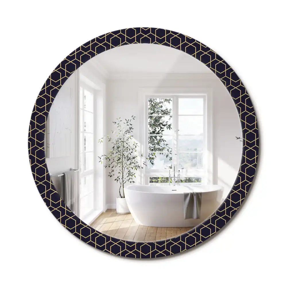 Miroir rond cadre avec impression géométrique abstrait