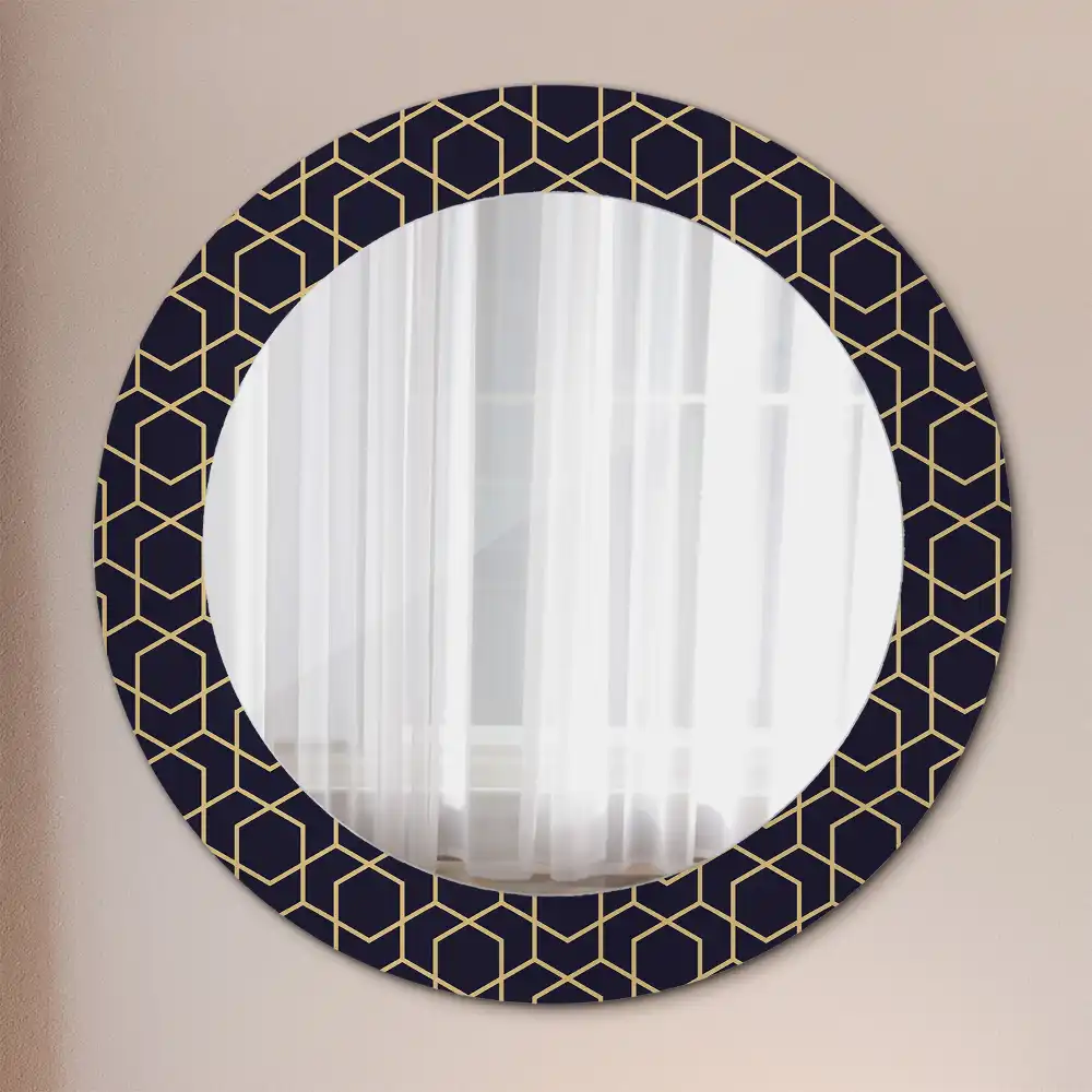Miroir rond cadre avec impression géométrique abstrait