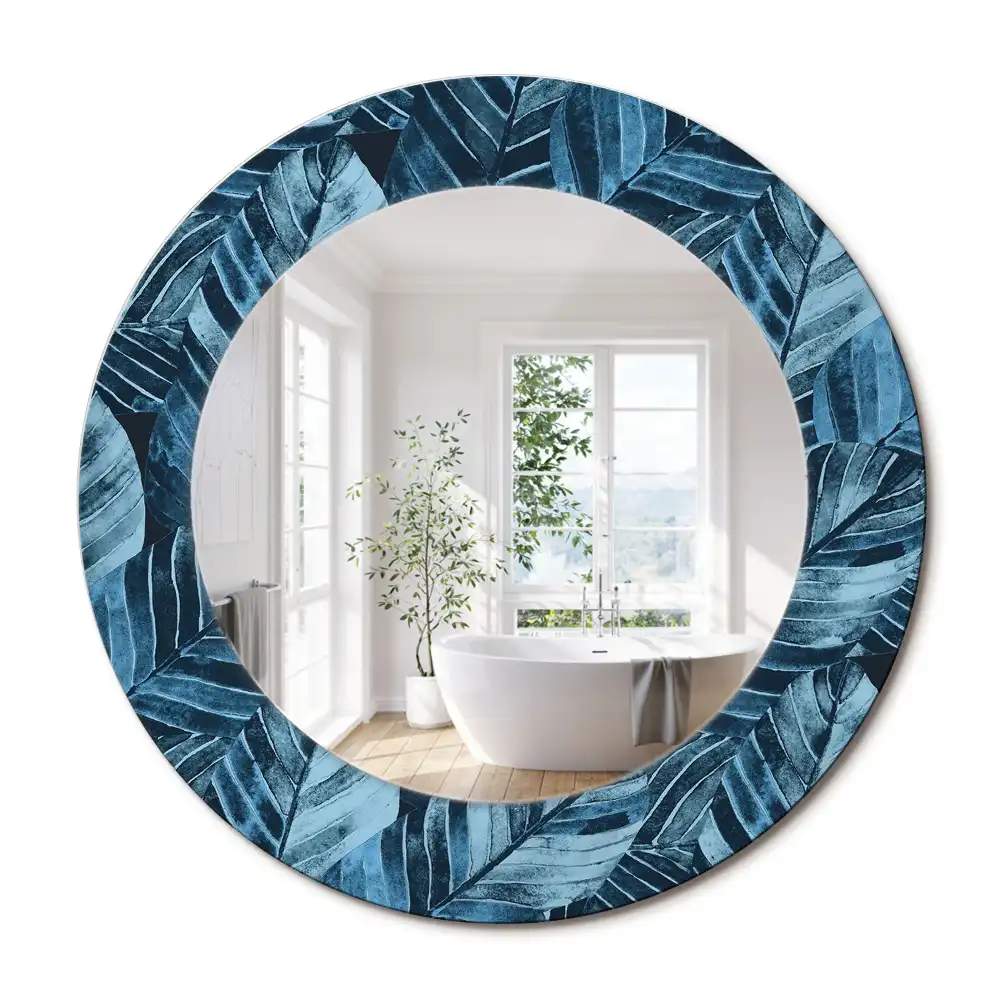 Miroir rond avec décoration feuilles de la jungle