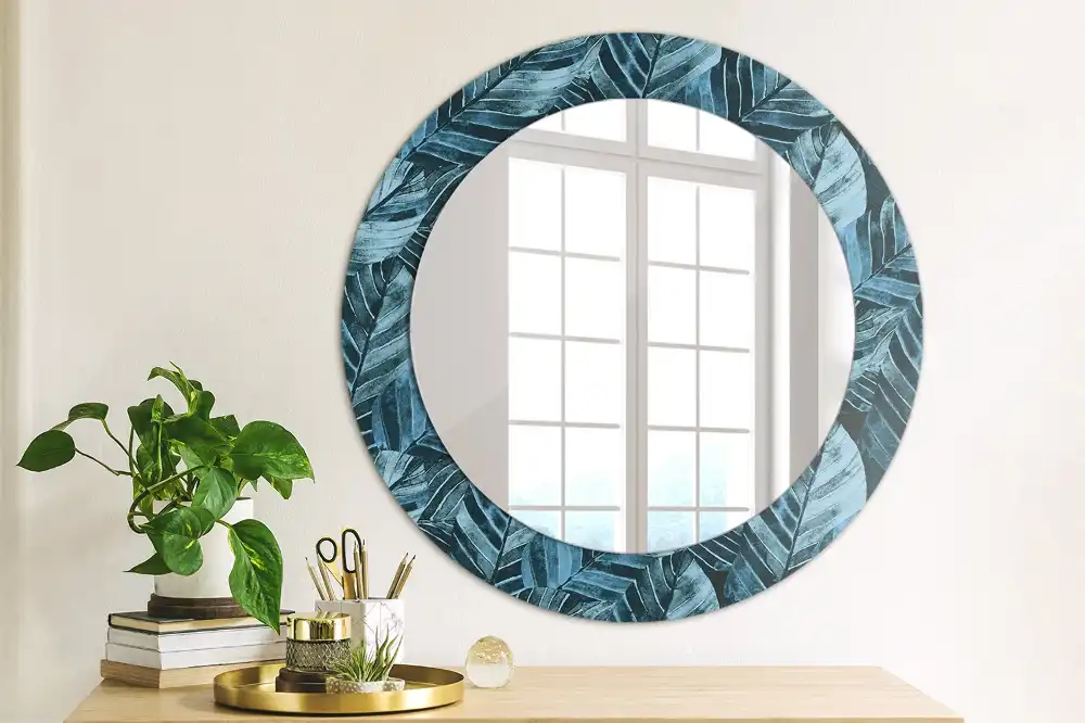 Miroir rond avec décoration feuilles de la jungle