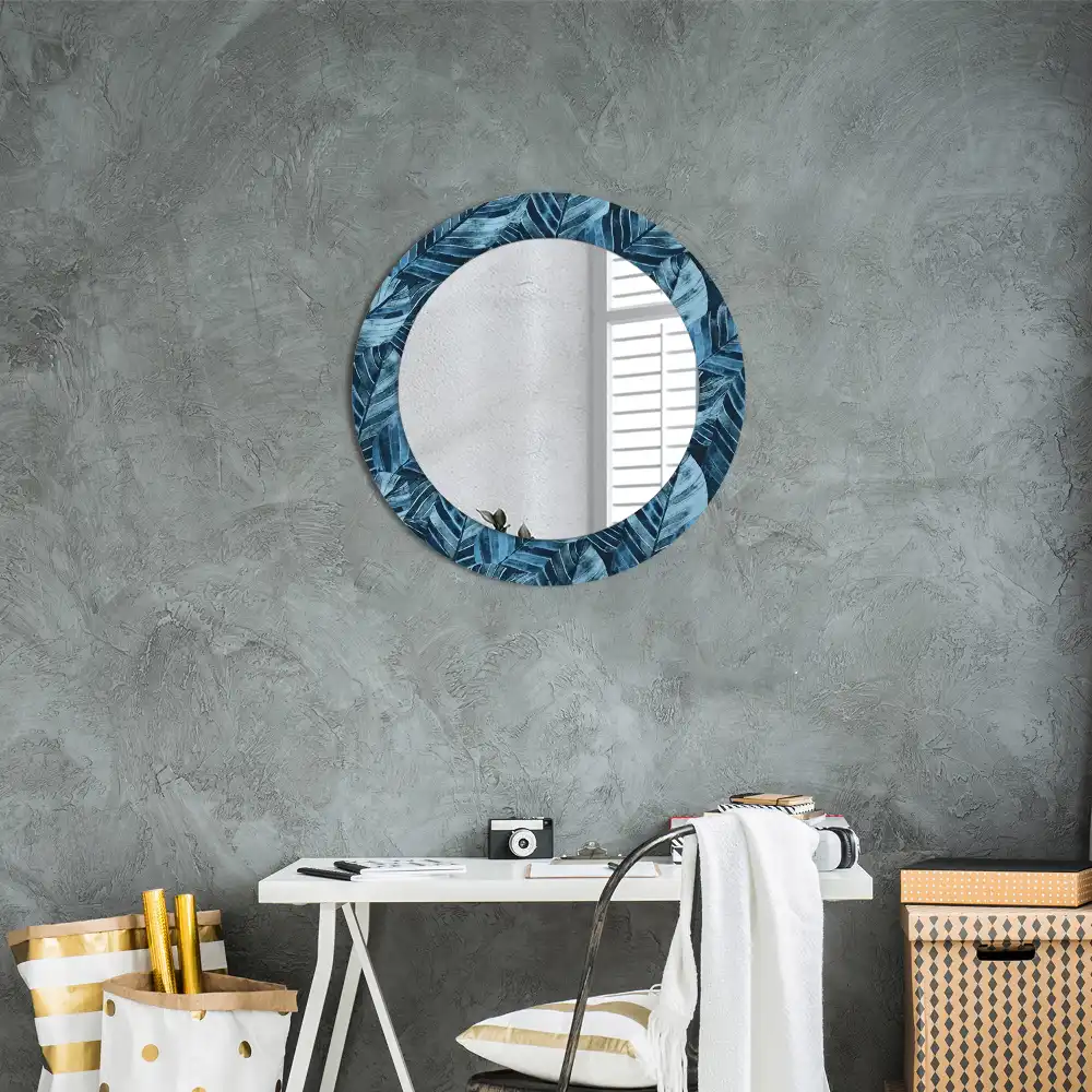 Miroir rond avec décoration feuilles de la jungle