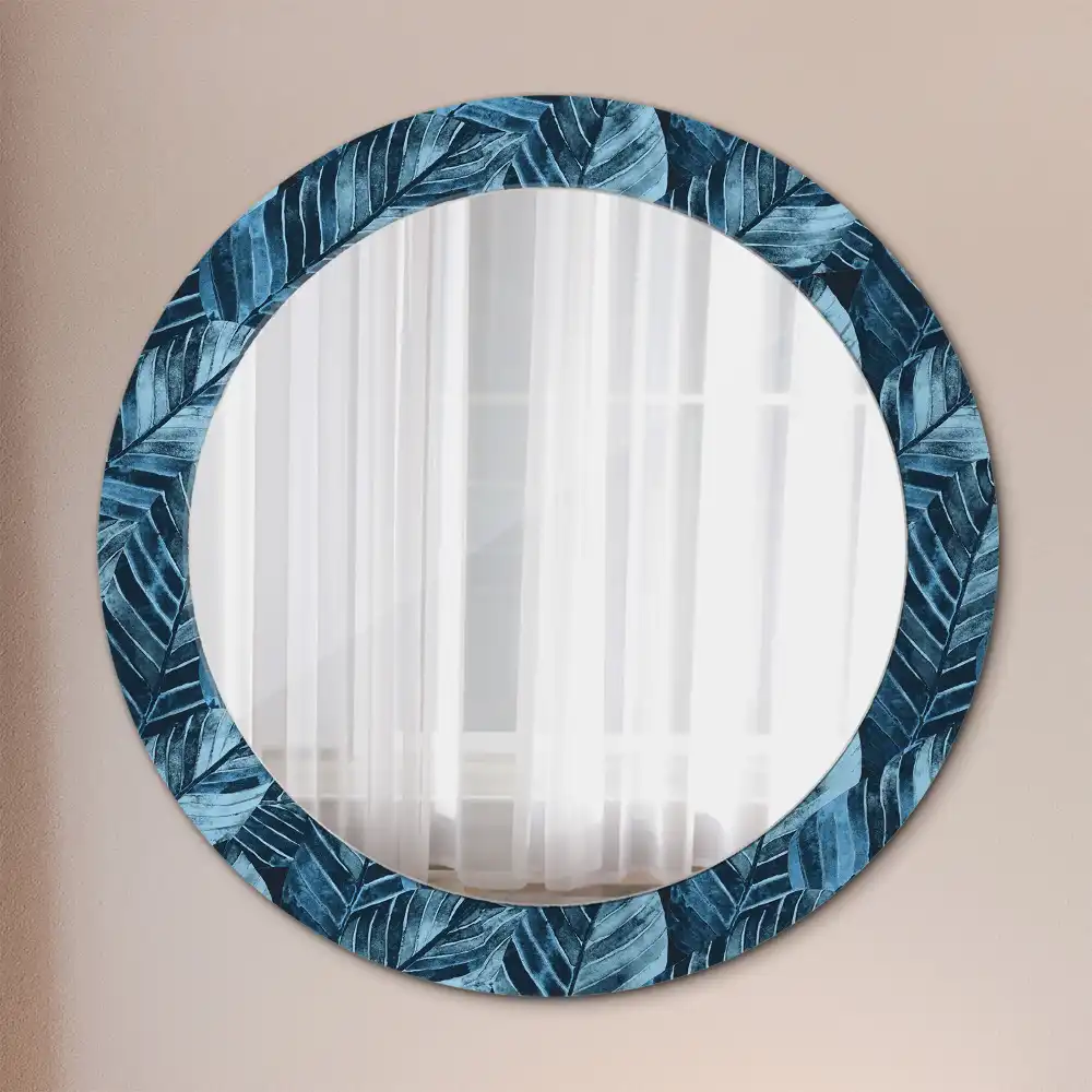 Miroir rond avec décoration feuilles de la jungle