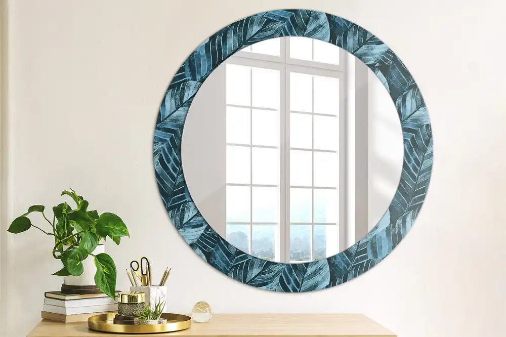 Miroir rond avec décoration feuilles de la jungle
