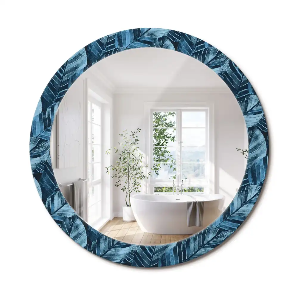Miroir rond avec décoration feuilles de la jungle