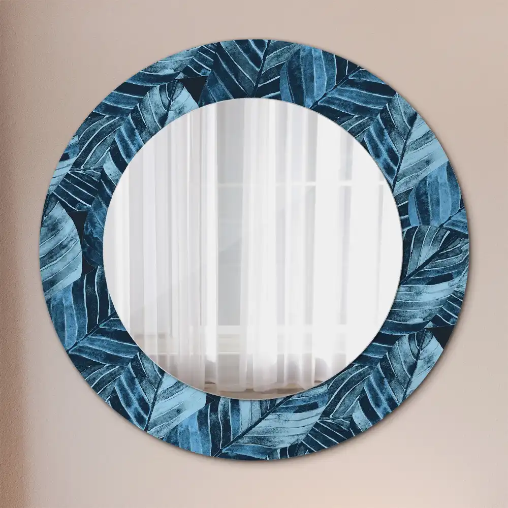 Miroir rond avec décoration feuilles de la jungle