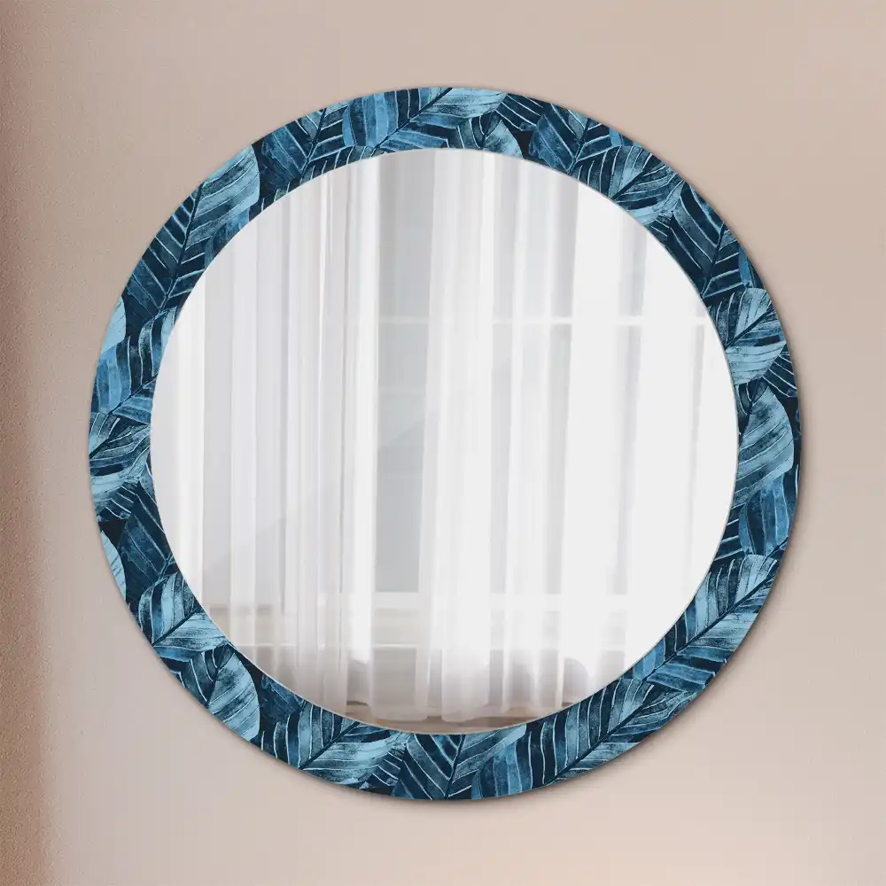 Miroir rond avec décoration feuilles de la jungle