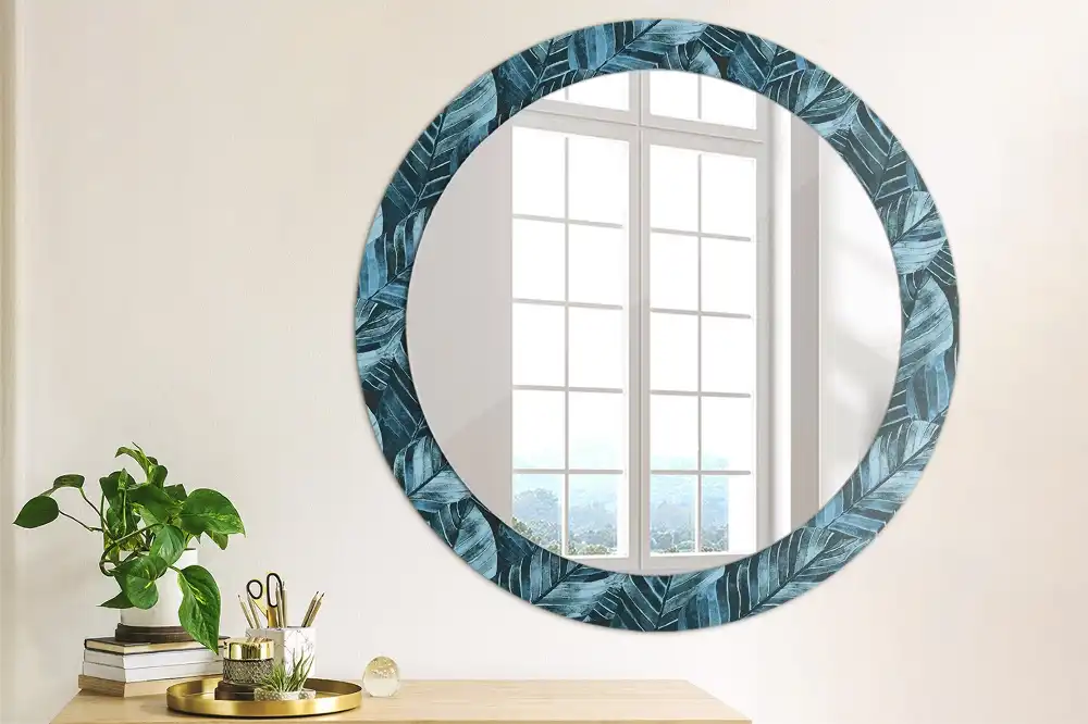 Miroir rond avec décoration feuilles de la jungle