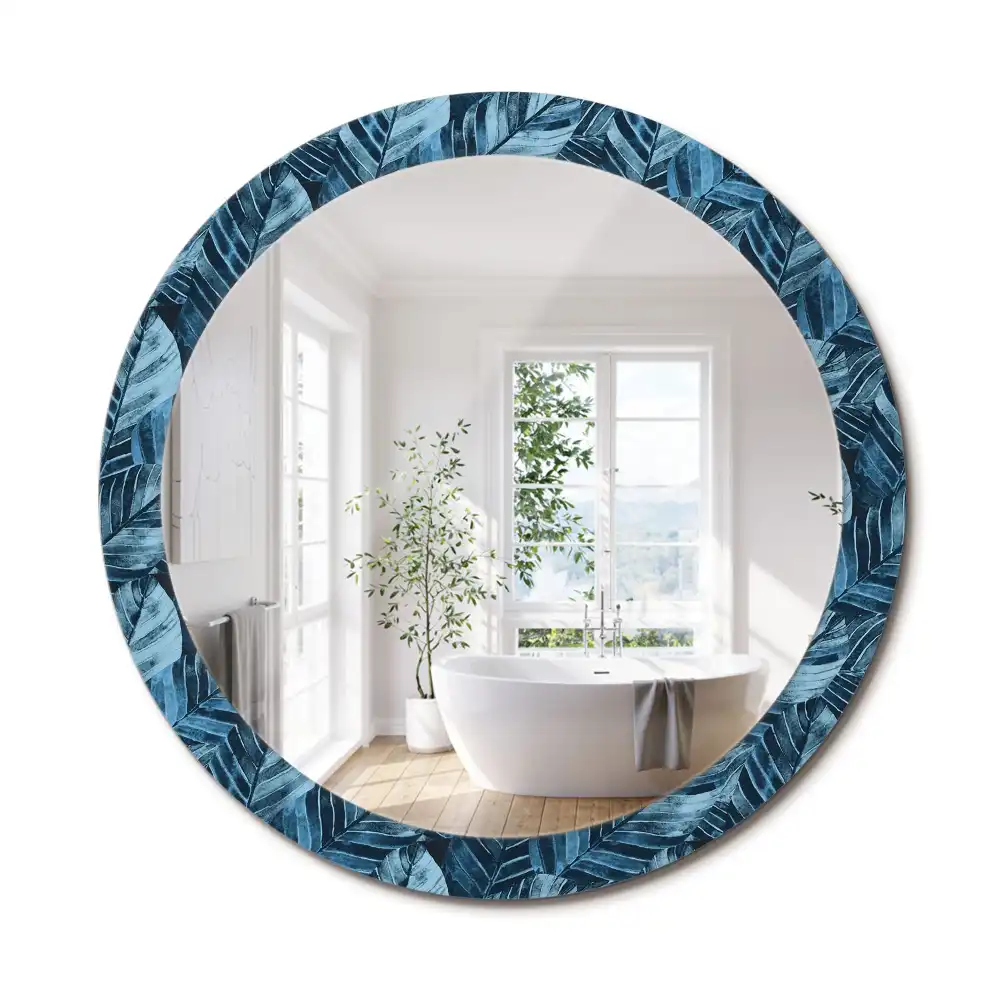 Miroir rond avec décoration feuilles de la jungle