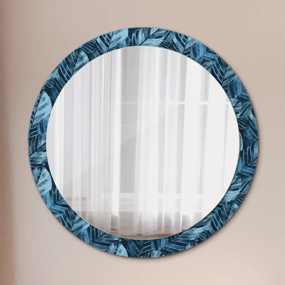 Miroir rond avec décoration feuilles de la jungle