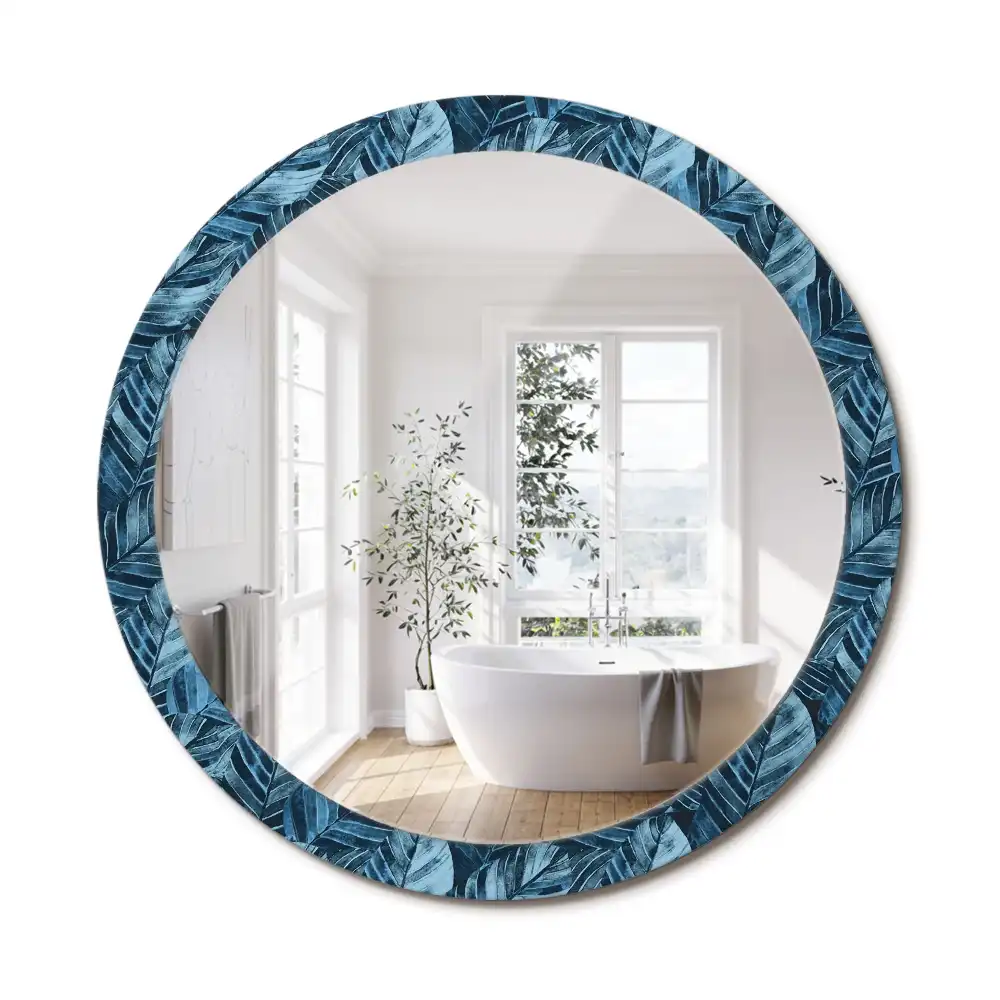Miroir rond avec décoration feuilles de la jungle