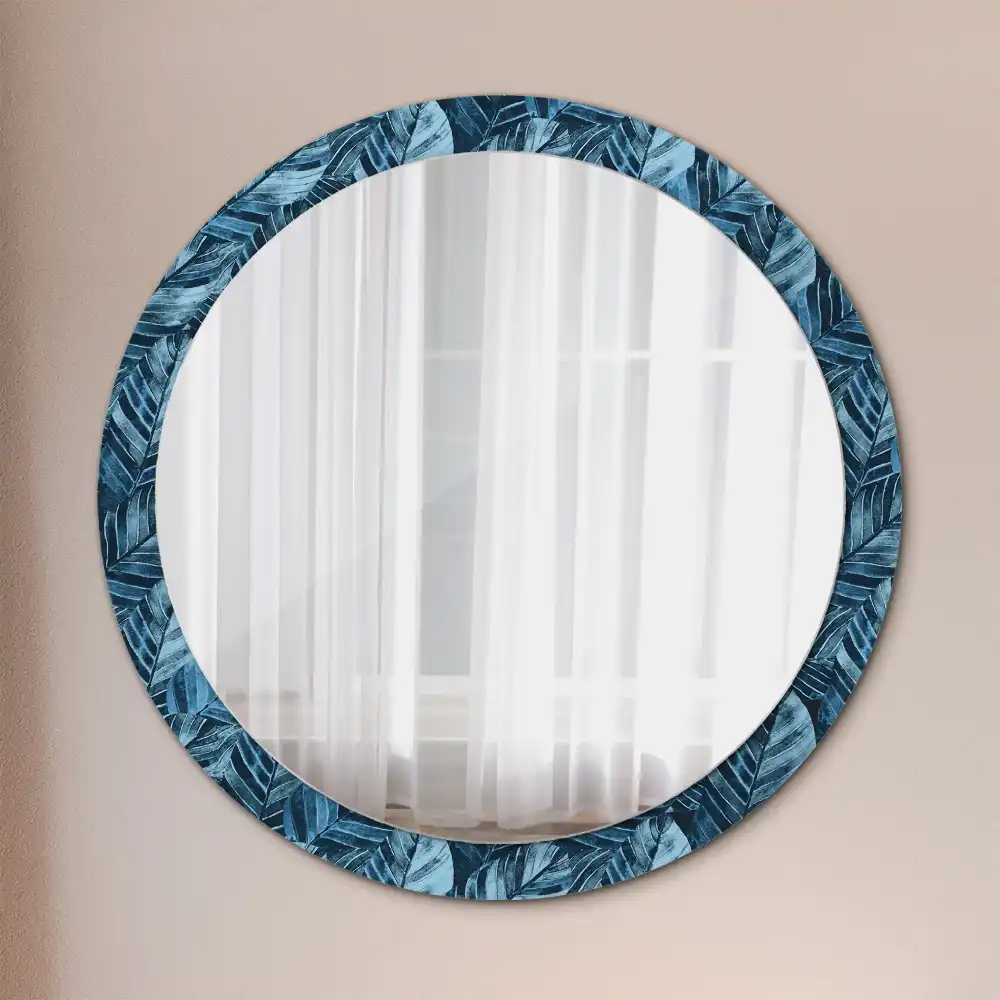 Miroir rond avec décoration feuilles de la jungle