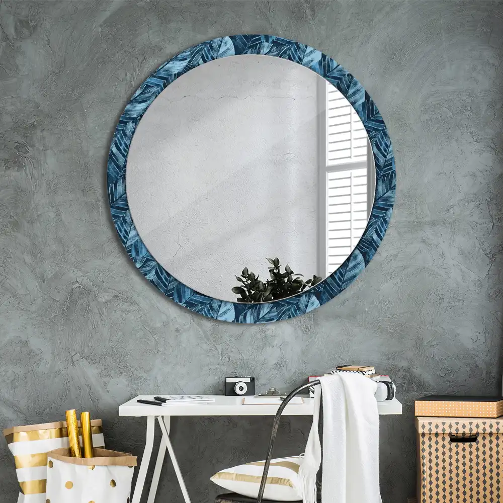 Miroir rond avec décoration feuilles de la jungle
