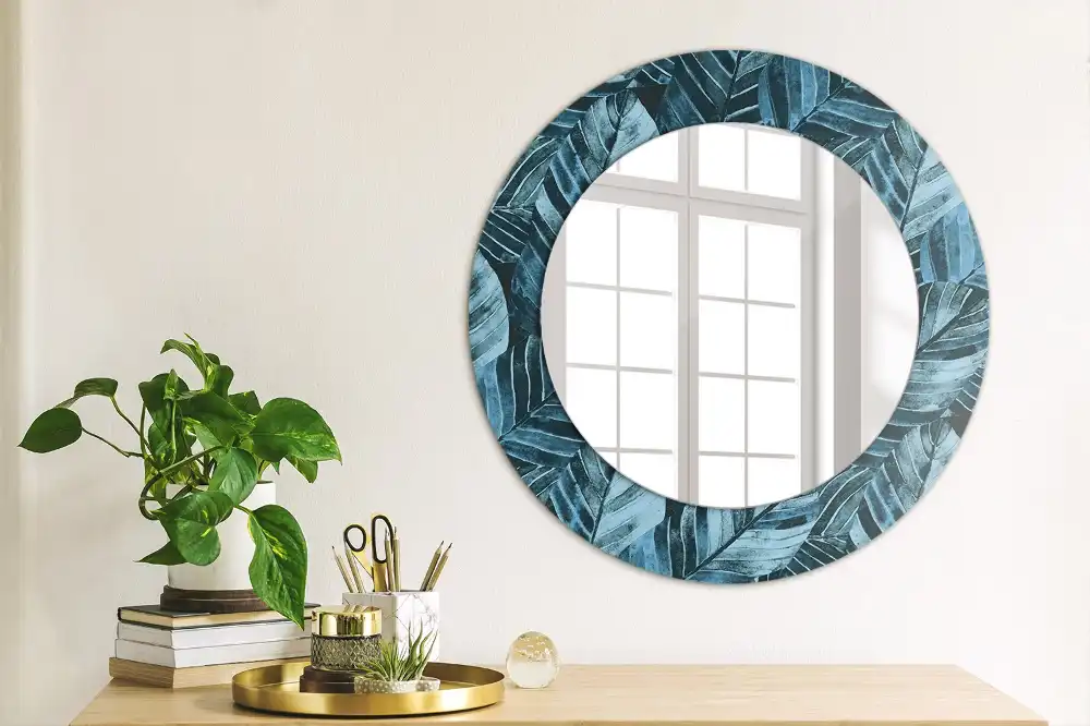 Miroir rond avec décoration feuilles de la jungle