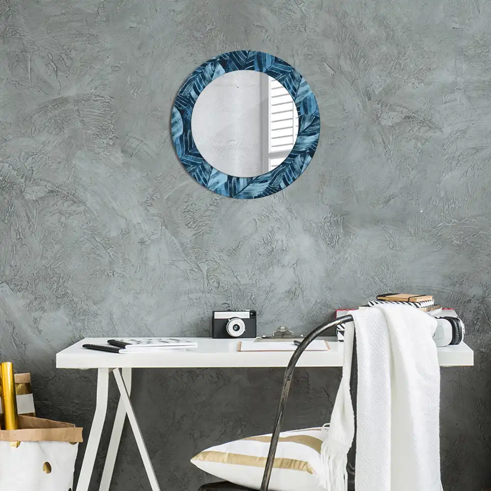 Miroir rond avec décoration feuilles de la jungle