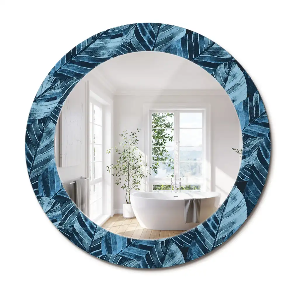 Miroir rond avec décoration feuilles de la jungle