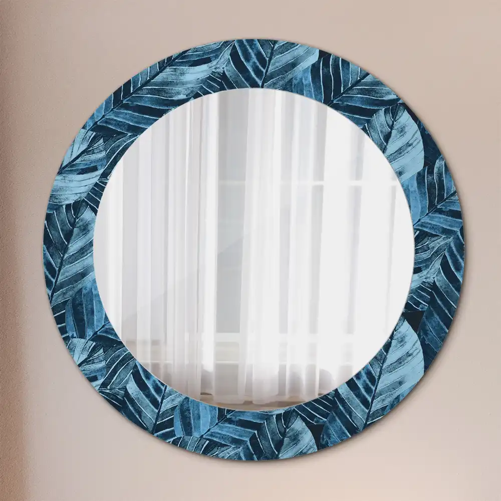 Miroir rond avec décoration feuilles de la jungle