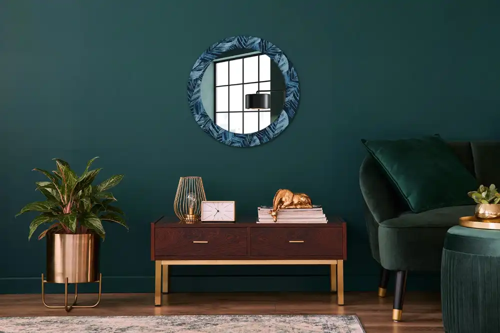 Miroir rond avec décoration feuilles de la jungle