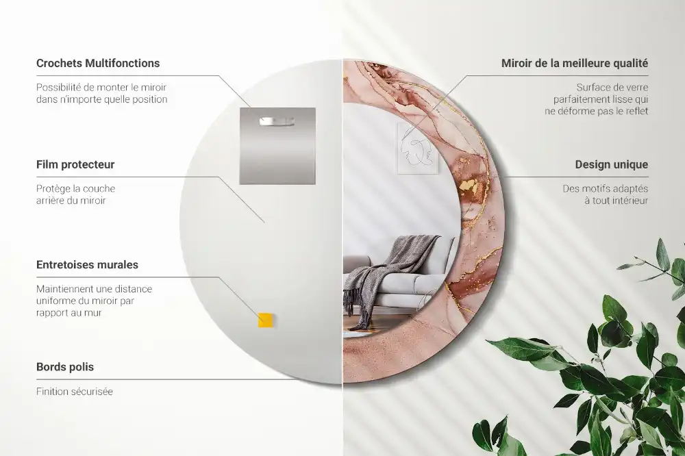 Miroir rond avec décoration fluide abstrait