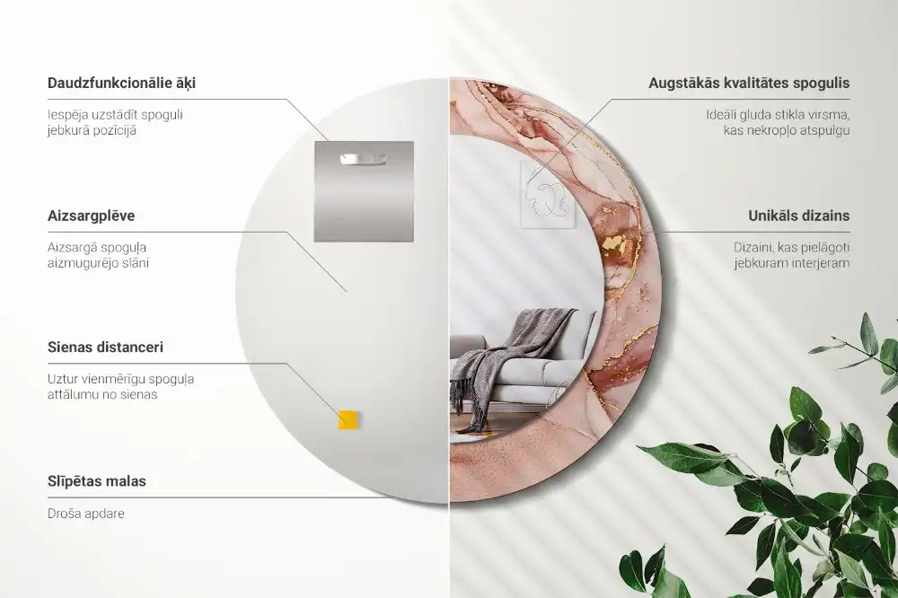 Miroir rond avec décoration fluide abstrait