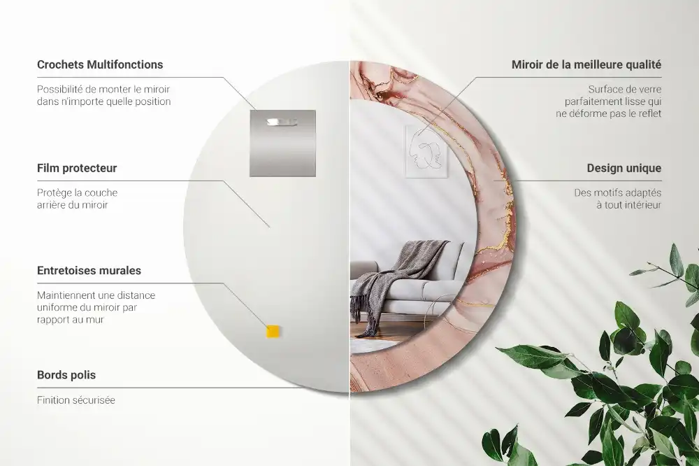 Miroir rond avec décoration fluide abstrait