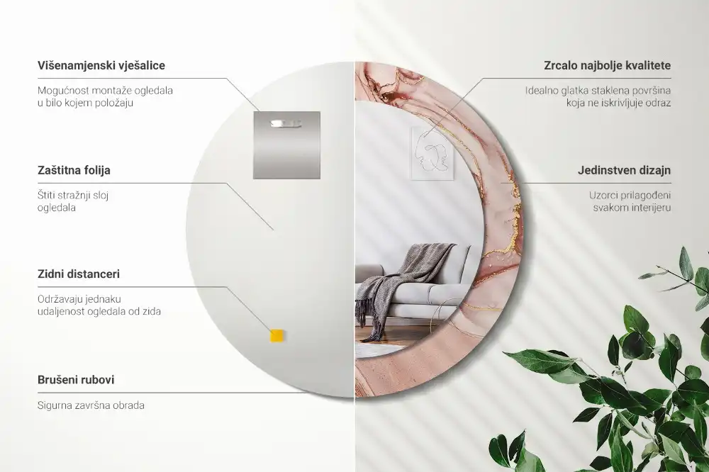 Miroir rond avec décoration fluide abstrait