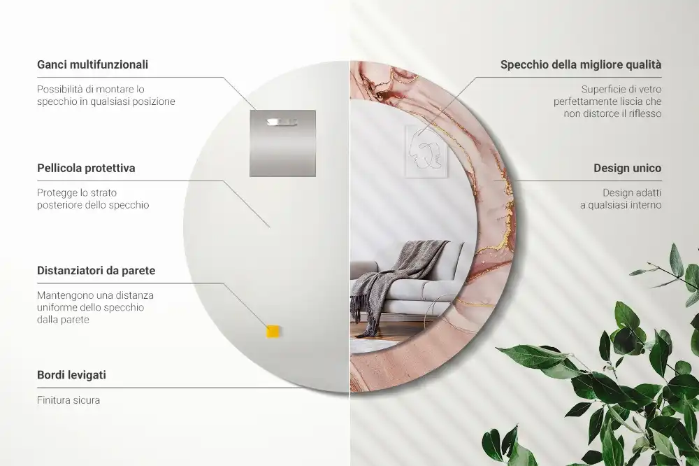 Miroir rond avec décoration fluide abstrait