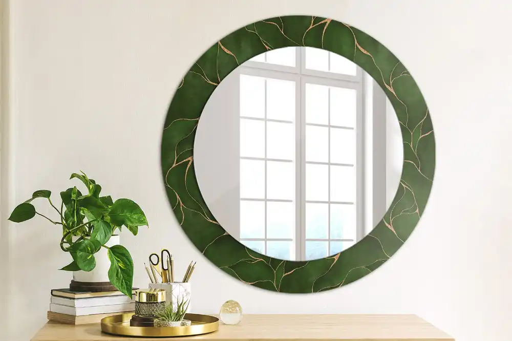 Miroir rond avec décoration feuille abstraite